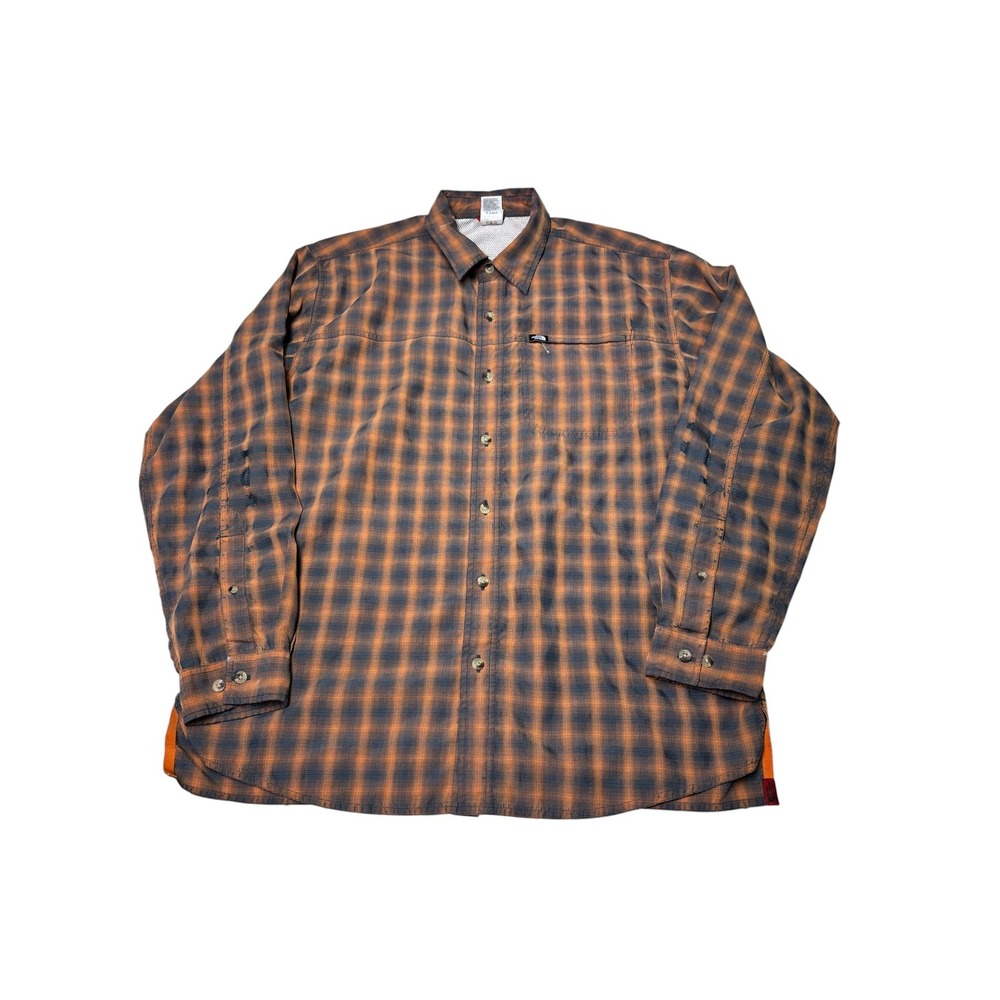 The North Face Mens Large Plaid Button Up Shirt Orange Navy Ventilated Hiking